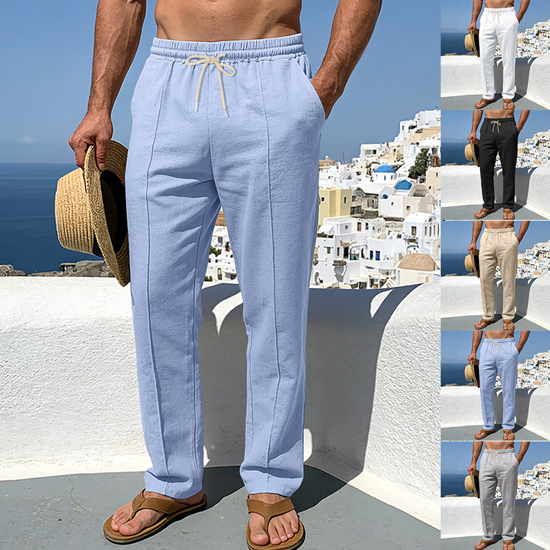 Fishing Rod Travel - Pantalon décontracté en lin ample et
